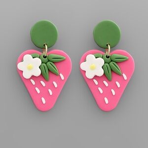 Clay Flower Strawberry Earrings